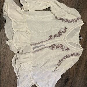 Cream Blouse with Purple Embroidery